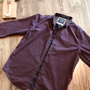 Denim & Flower Ricky Singh Mens Size Large Navy and Red Button Down